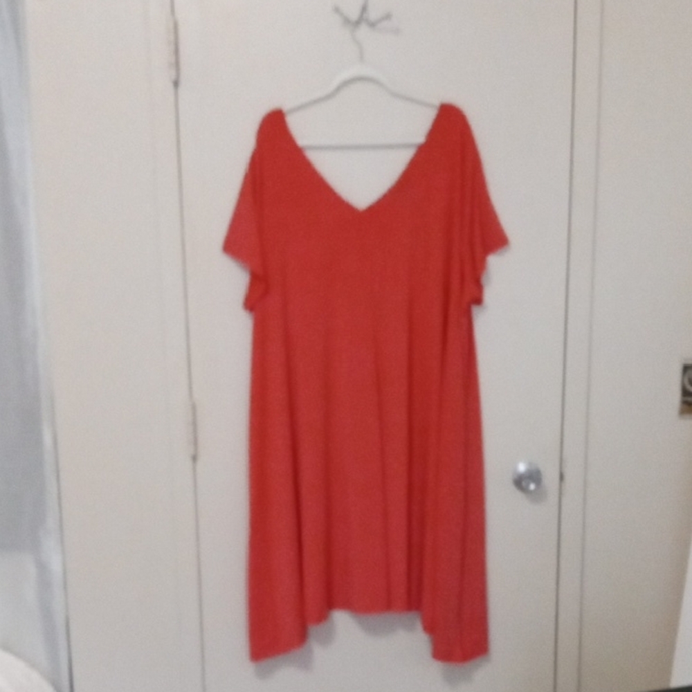 *Roaman's Stylish Orange Ultra Smooth V-neck Swing Dress Size 26/28W